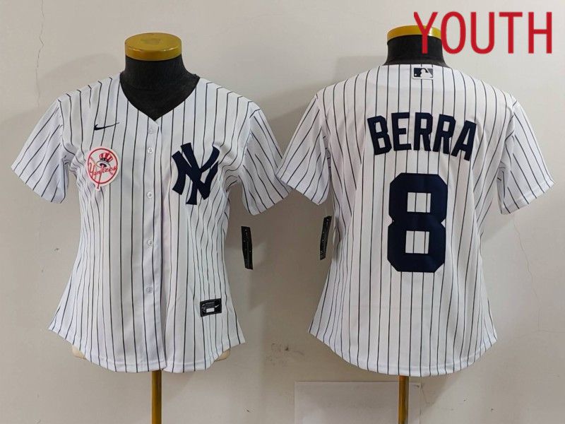 Youth New York Yankees 8 Berra White stripe Game 2024 Nike MLB Jersey style 2